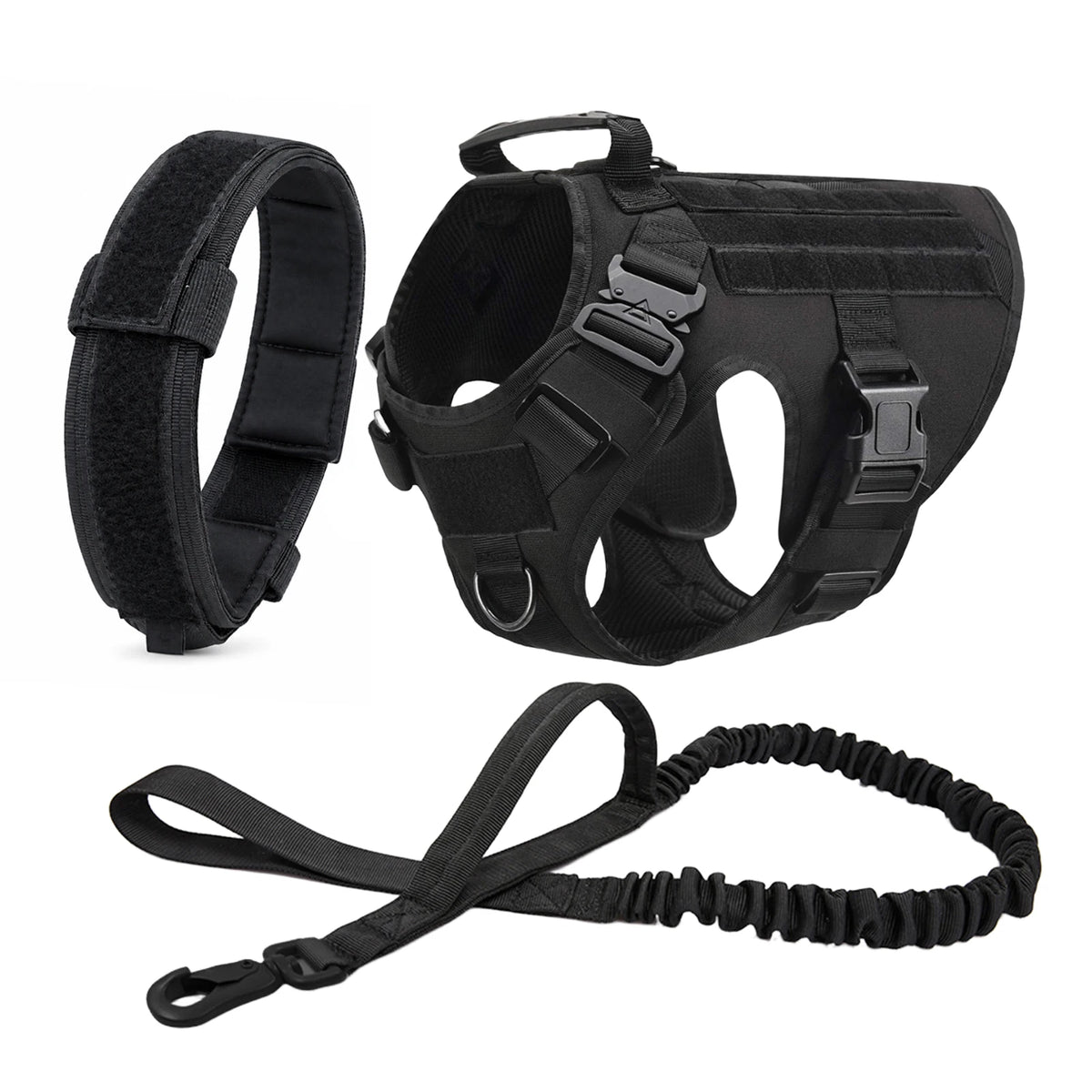Harnais Tactique Grand Chien avec Laisse et Collier – Pochettes Molle, Berger Allemand et Grandes Races