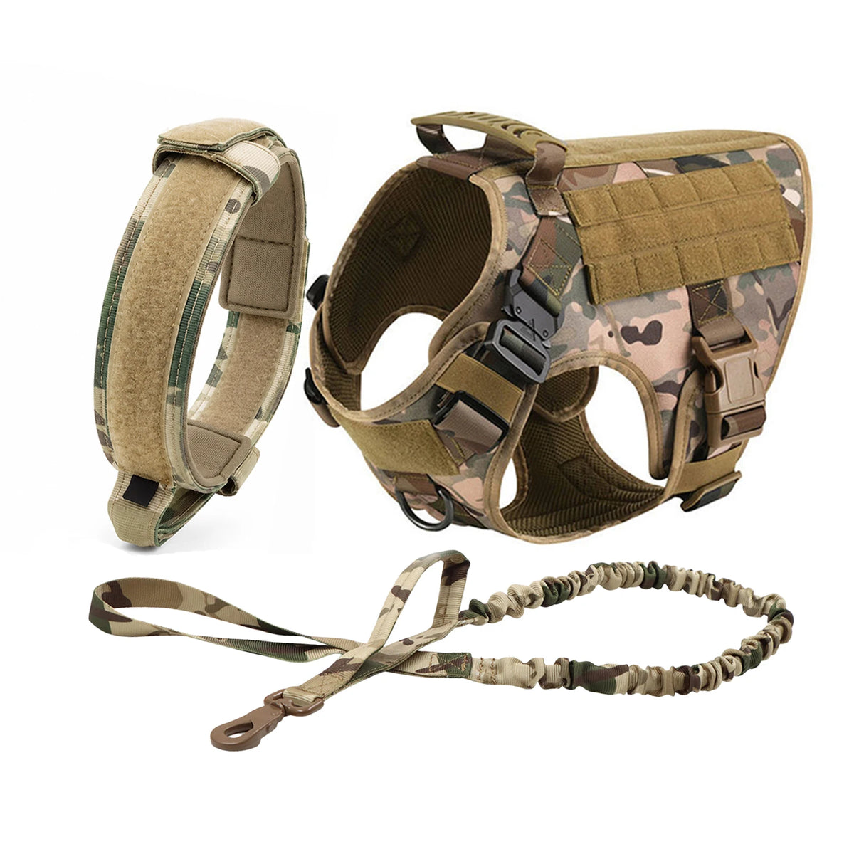 Harnais Tactique Grand Chien avec Laisse et Collier – Pochettes Molle, Berger Allemand et Grandes Races