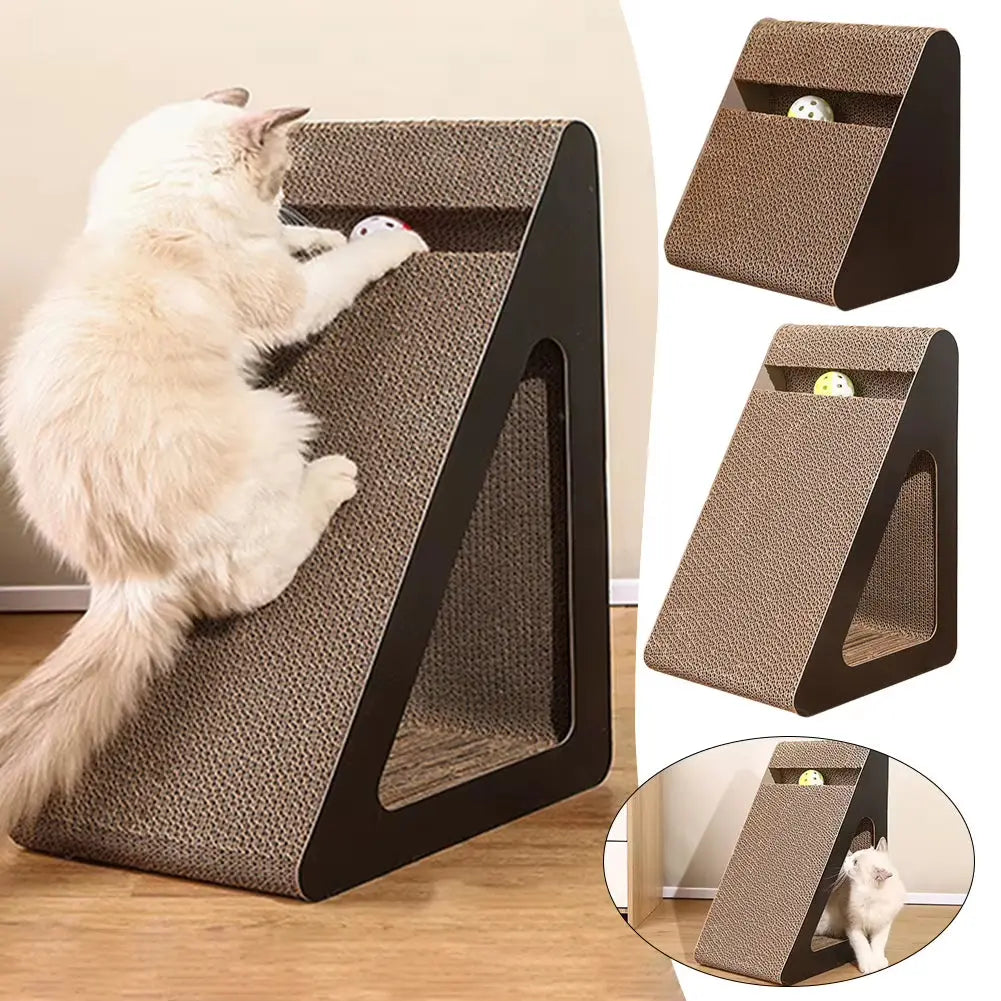 Griffoir Triangulaire 2 en 1 pour Chat – Jouet Interactif avec Balles Tournantes