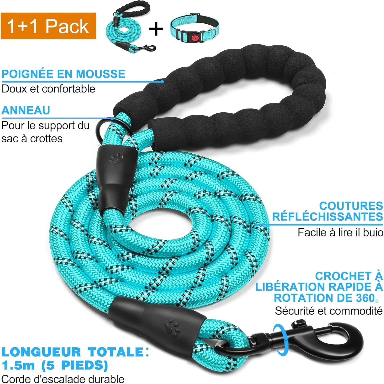 Collier Pour Chien Réfléchissant | visibilité et sécurité la nuit