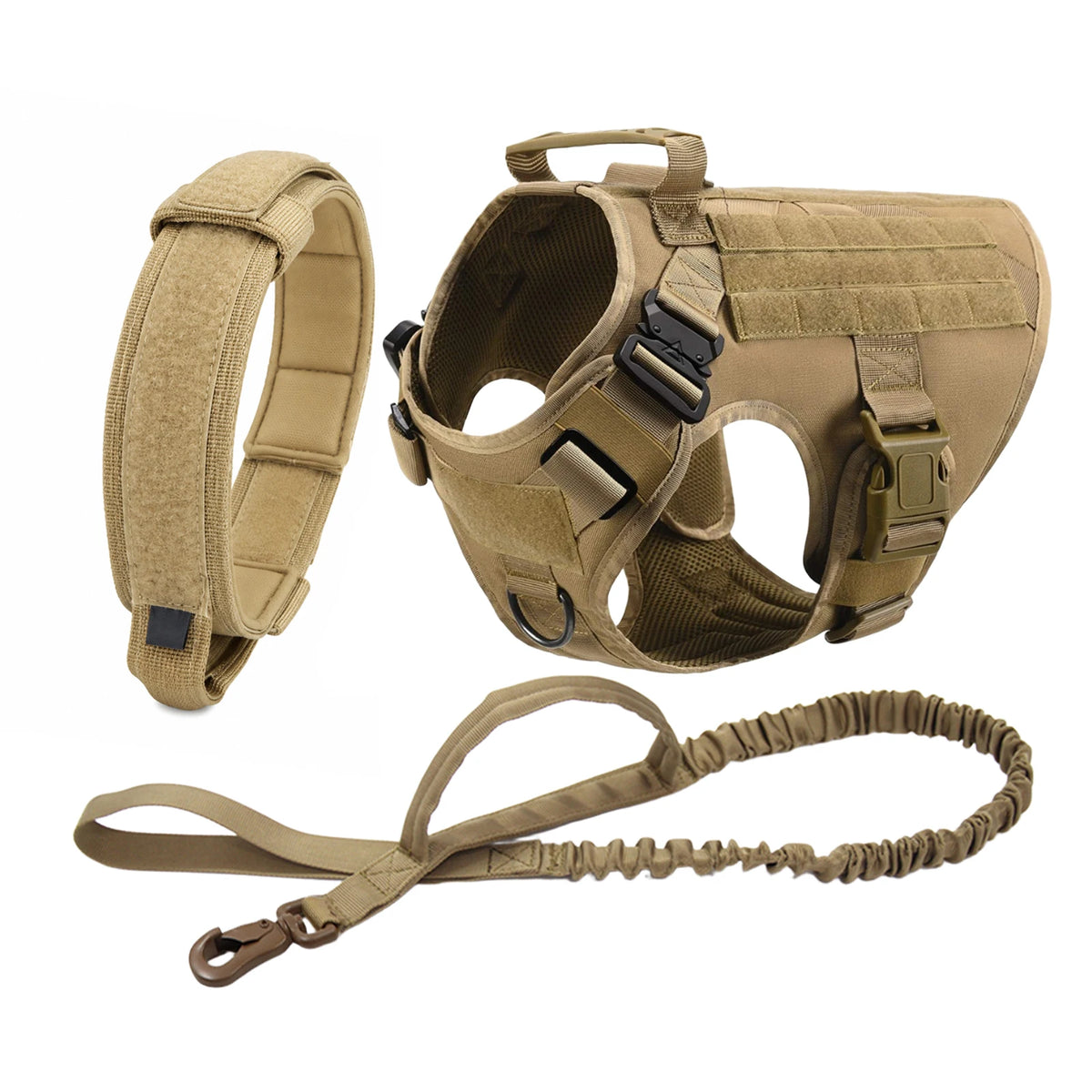 Harnais Tactique Grand Chien avec Laisse et Collier – Pochettes Molle, Berger Allemand et Grandes Races