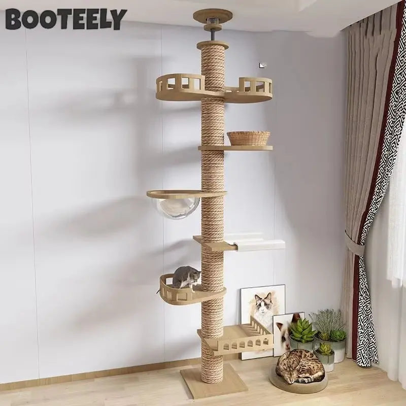 Climbing Toy Cat Tree Floor to Ceiling Cat Tower with with Scratching Post Hammock Floor to Ceiling Pet Tree House Pet Furniture