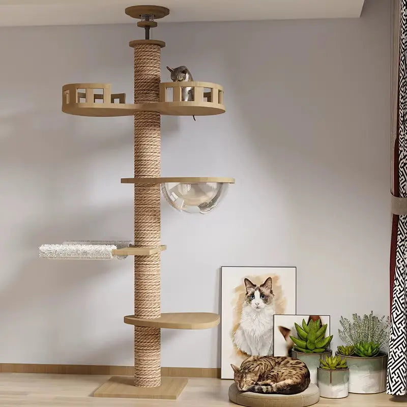 Climbing Toy Cat Tree Floor to Ceiling Cat Tower with with Scratching Post Hammock Floor to Ceiling Pet Tree House Pet Furniture