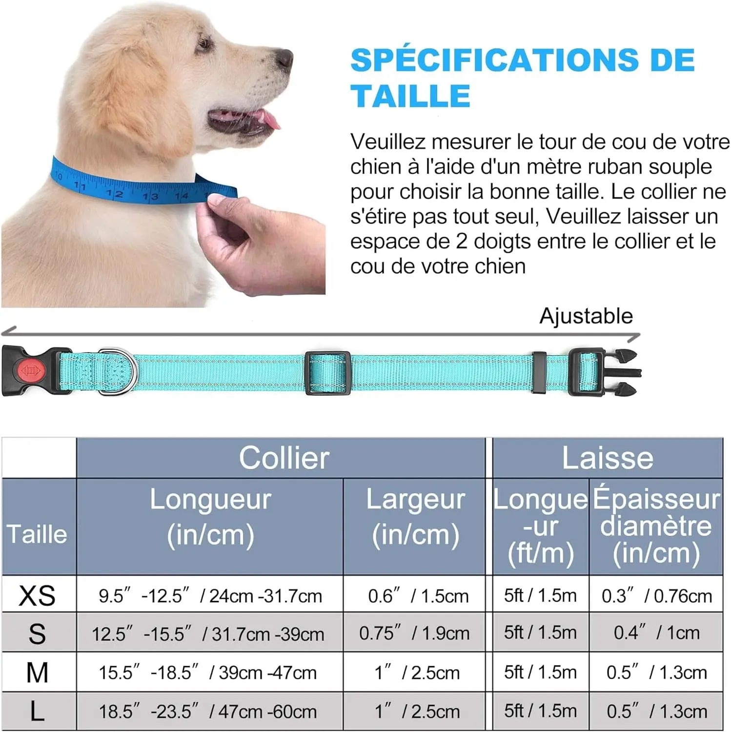 Collier Pour Chien Réfléchissant | visibilité et sécurité la nuit