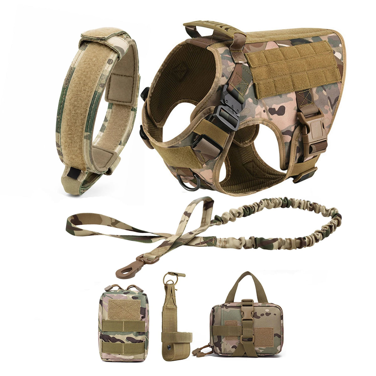 Harnais Tactique Grand Chien avec Laisse et Collier – Pochettes Molle, Berger Allemand et Grandes Races