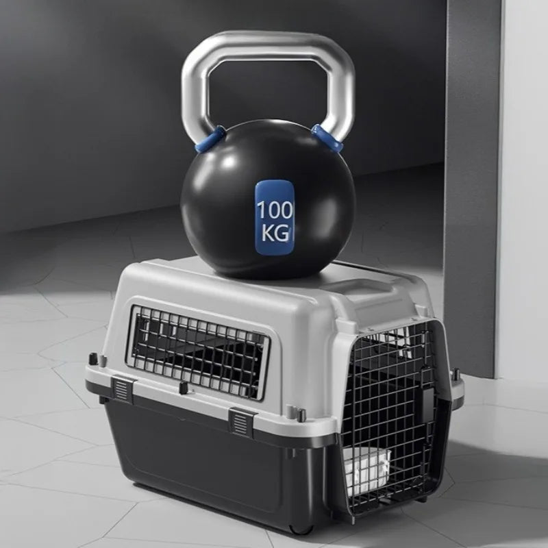 cage de transport pour chat supportant un poids de 100 kg, démonstration de solidité
