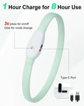 Collier lumineux LED pour chien rechargeable par USB-C, bouton d'allumage, silicone vert, plusieurs modes d'éclairage.
