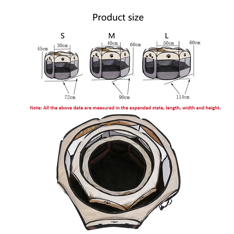 Nid pliable pour chien et chat - Tailles disponibles S, M, L de l'enclos pliable pour chien et chat, avec dimensions