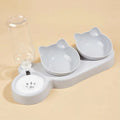 Gamelle gris pour chat chat 2-en-1 - avec deux bols repas et distributeur d'eau automatique intégré.