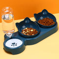 Gamelle bleu marine pour chat 2-en-1 - avec deux bols repas et distributeur d'eau automatique intégré.
