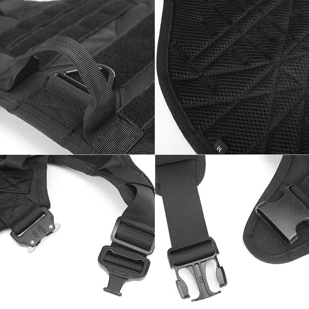 Détails finitions harnais tactique chien - poignée, mesh respirant, boucles clip