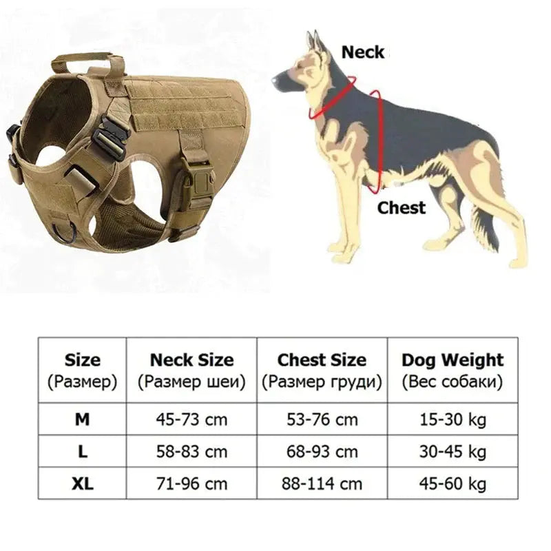 Tableau des tailles harnais tactique chien - comment mesurer cou et poitrine
