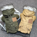 Manteau chien hiver style parka avec capuche fausse fourrure - vert et kaki.