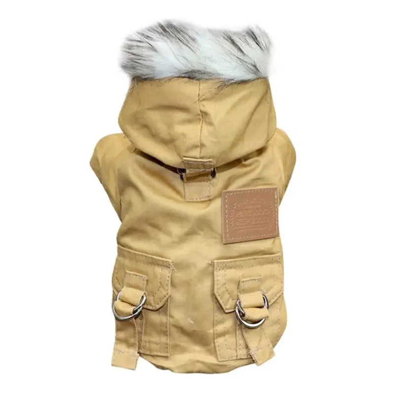 Manteau chien hiver style parka avec capuche fausse fourrure - Coloris Kaki.