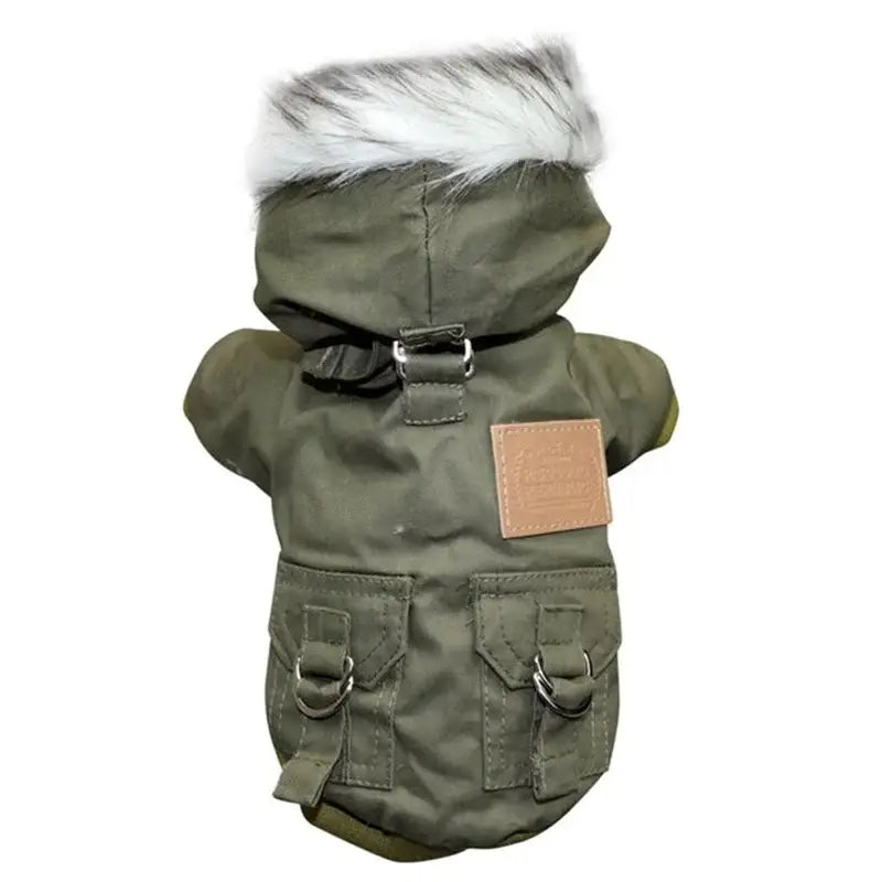 Manteau chien hiver style parka avec capuche fausse fourrure - coloris vert.