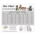 Tableau des tailles pour manteau chien avec mesures du dos, poitrine et cou en cm et pouces, de XS à XXL, avec schéma de prise de mesure