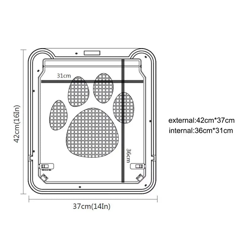Dimensions chatière/porte verrouillable 4 voies - 42cm x 37cm, taille chien et chat