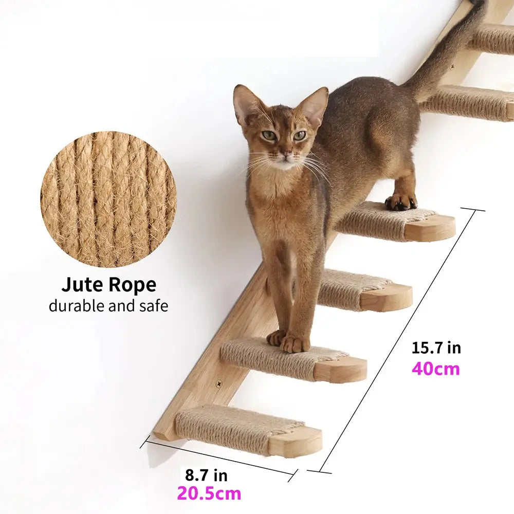 Escalier mural en bois massif pour chats actifs et curieux