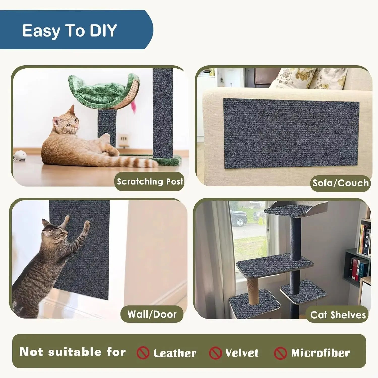 Tapis anti-griffes facile à installer soi-même - compatible griffoir, canapé, mur, arbre à chat.