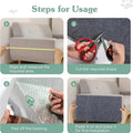 Guide en 4 étapes pour installer le tapis anti-griffes sur un canapé : mesurer la surface, découper à la forme voulue, retirer le film protecteur, coller et presser sur le canapé.