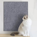 Tapis de protection anti-griffes en tissu texturé gris, autocollant pour mur ou mobilier, chat assis à côté