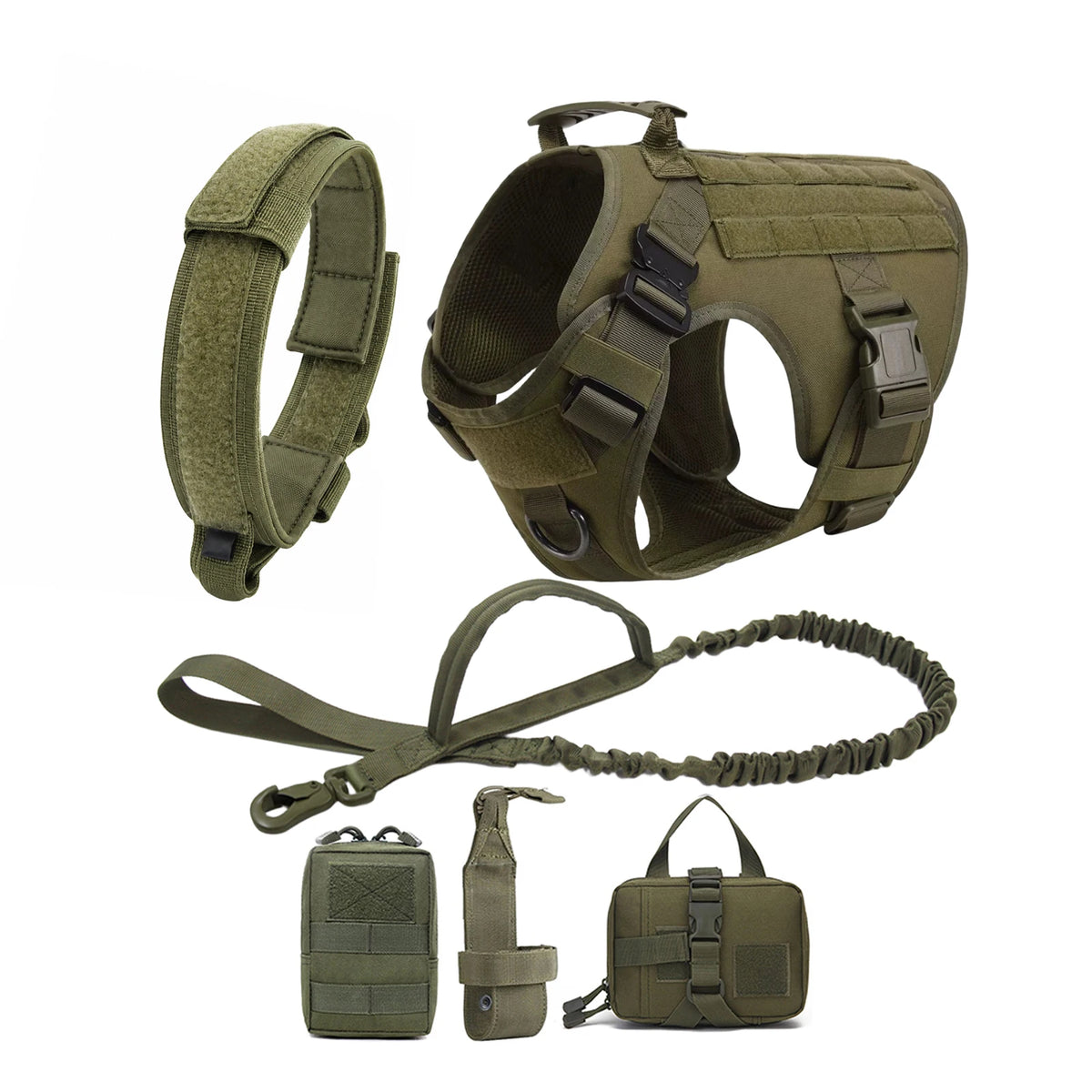 Harnais Tactique Grand Chien avec Laisse et Collier – Pochettes Molle, Berger Allemand et Grandes Races