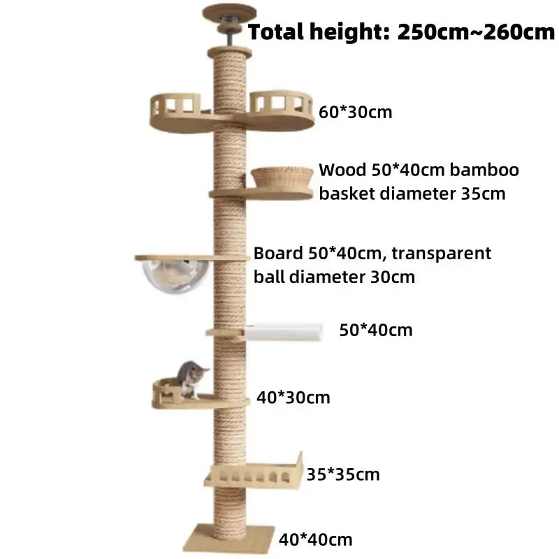 Climbing Toy Cat Tree Floor to Ceiling Cat Tower with with Scratching Post Hammock Floor to Ceiling Pet Tree House Pet Furniture