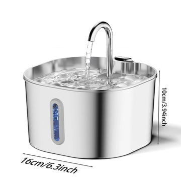 Fontaine à Eau Automatique pour Chat 2,2L – Distributeur d'Eau Carré en Acier Inoxydable avec Fenêtre pour Chien et Chat (Sans Prise 5V 1A)