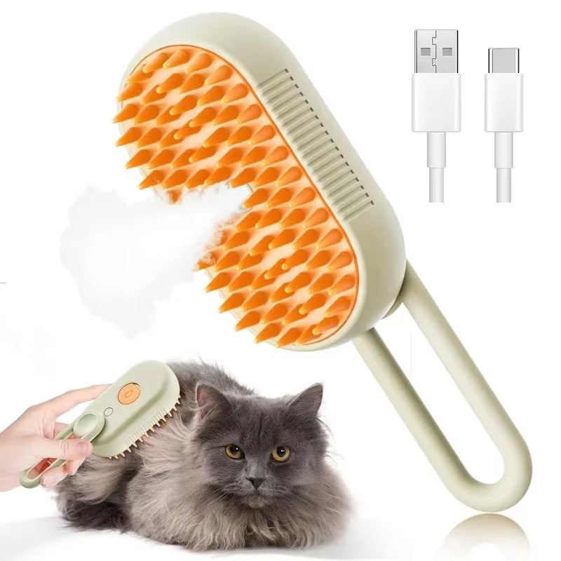 Brosse vapeur 3 en 1 pour animaux de compagnie (1 à 2 pièces) : massage, brossage à la vapeur, spray beauté, démêlage et élimination des poils morts, peigne de toilettage pour chats et chiens