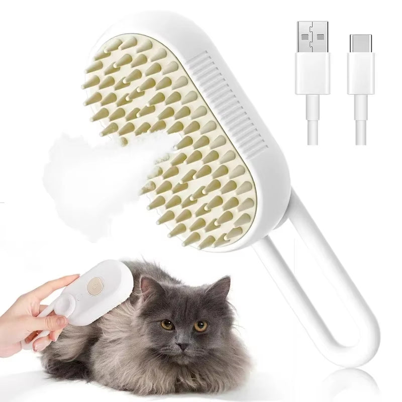 Brosse vapeur 3 en 1 pour animaux de compagnie (1 à 2 pièces) : massage, brossage à la vapeur, spray beauté, démêlage et élimination des poils morts, peigne de toilettage pour chats et chiens