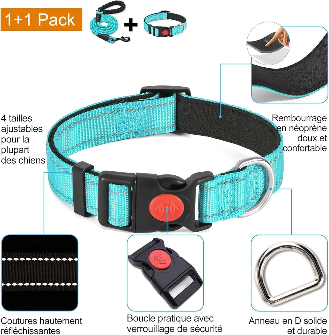 Collier Pour Chien Réfléchissant | visibilité et sécurité la nuit