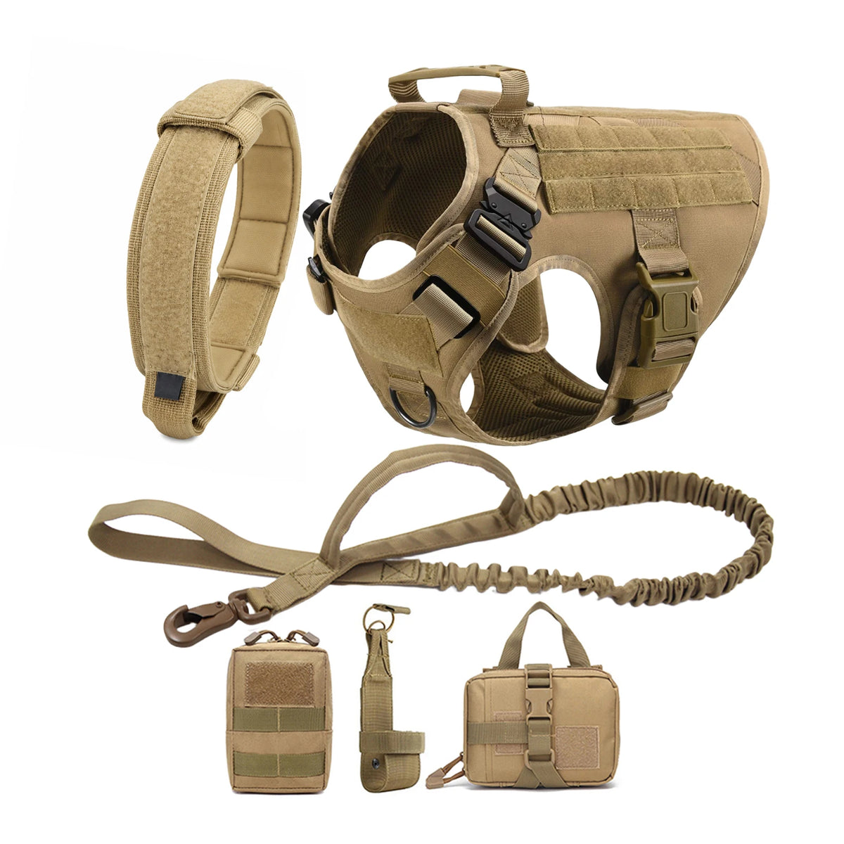 Harnais Tactique Grand Chien avec Laisse et Collier – Pochettes Molle, Berger Allemand et Grandes Races