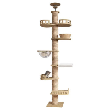 Climbing Toy Cat Tree Floor to Ceiling Cat Tower with with Scratching Post Hammock Floor to Ceiling Pet Tree House Pet Furniture