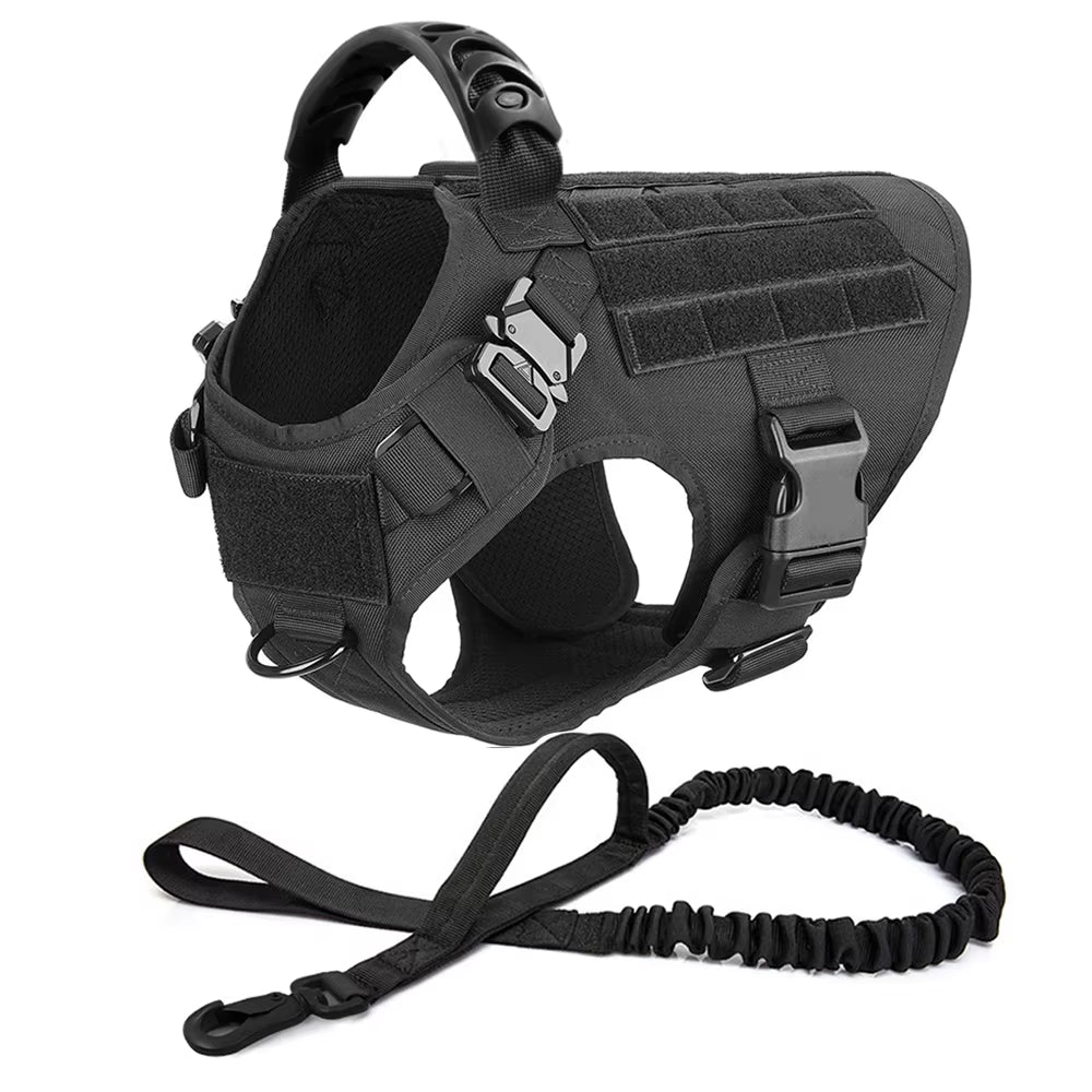 Harnais Tactique Grand Chien avec Laisse et Collier – Pochettes Molle, Berger Allemand et Grandes Races