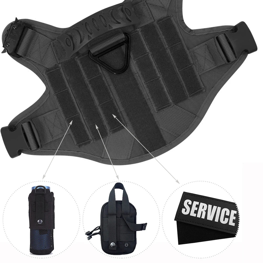 Harnais Tactique Grand Chien avec Laisse et Collier – Pochettes Molle, Berger Allemand et Grandes Races