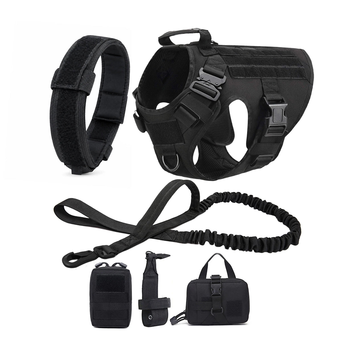Harnais Tactique Grand Chien avec Laisse et Collier – Pochettes Molle, Berger Allemand et Grandes Races