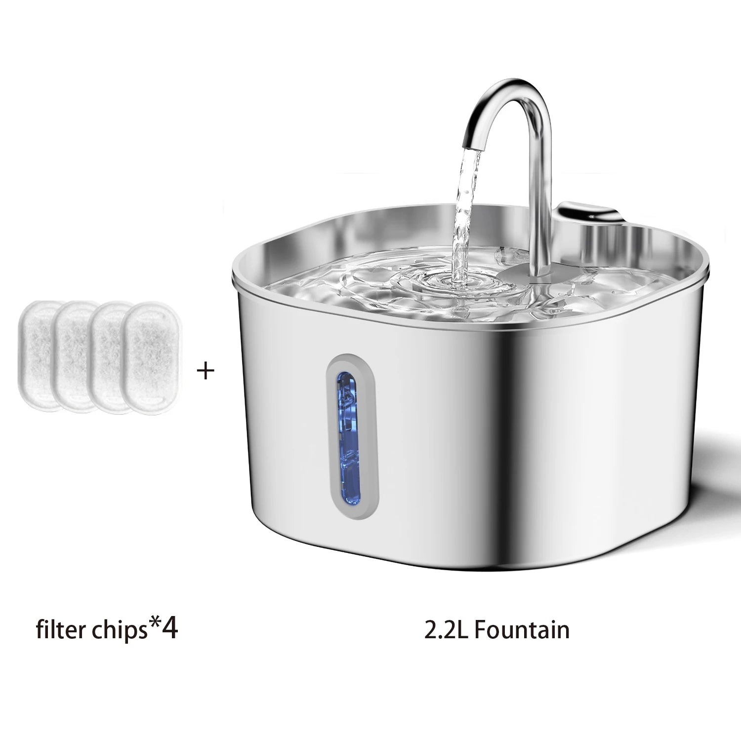 Fontaine à Eau Automatique pour Chat 2,2L – Distributeur d'Eau Carré en Acier Inoxydable avec Fenêtre pour Chien et Chat (Sans Prise 5V 1A)