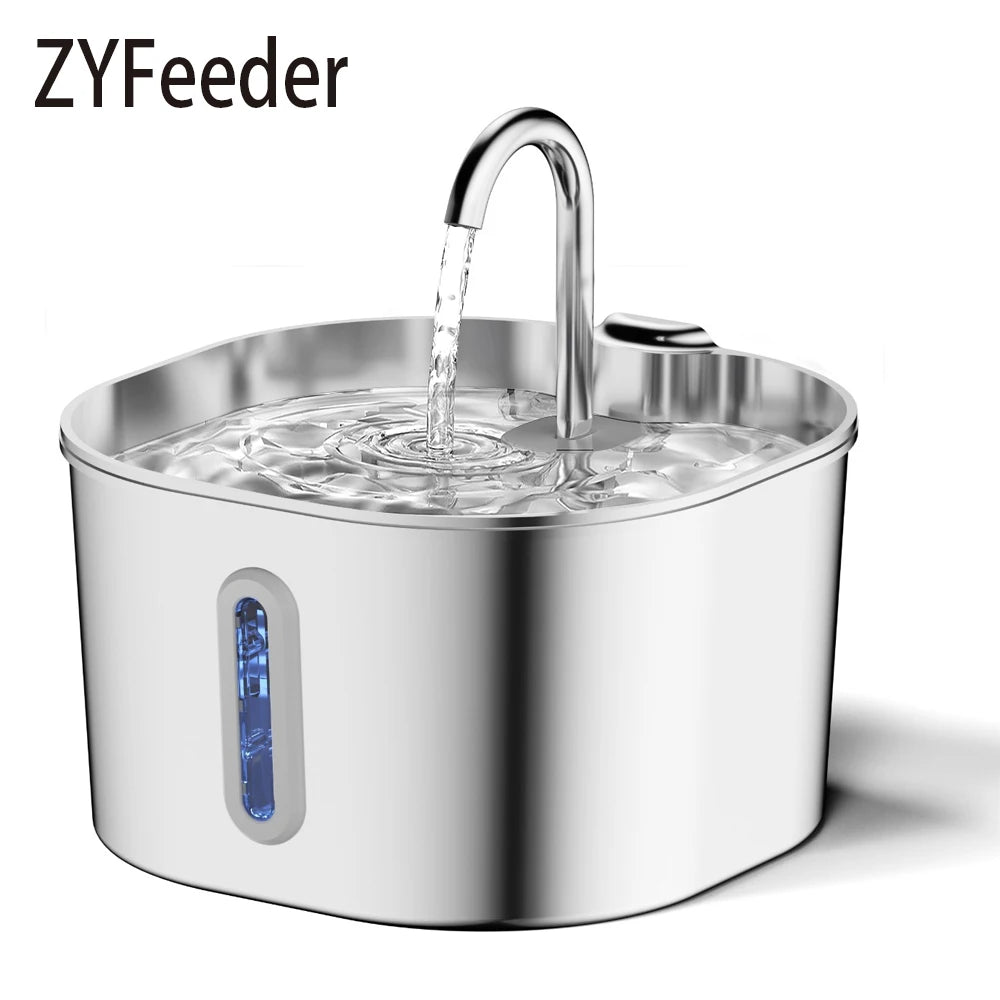 Fontaine à Eau Automatique pour Chat 2,2L – Distributeur d'Eau Carré en Acier Inoxydable avec Fenêtre pour Chien et Chat (Sans Prise 5V 1A)